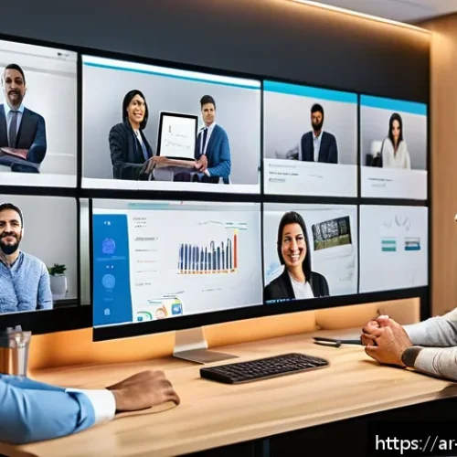 Home 30 해외마케팅 프로젝트 관리법 - A diverse international marketing team collaborating in a modern virtual workspace, featuring profes...