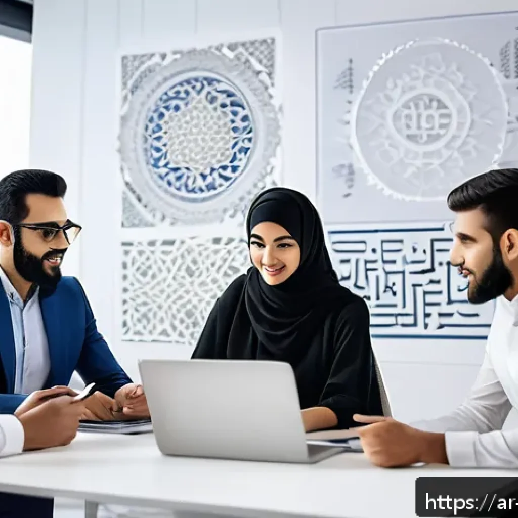 해외마케팅 분야 채용 시장 분석 - A professional Middle Eastern marketing team in a modern office setting, engaged in a dynamic brains...