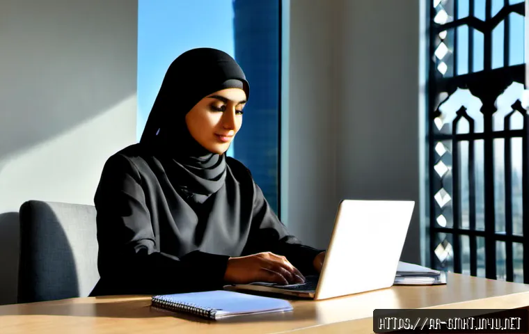해외마케팅 전문가의 자기계발 - Photorealistic Arab international marketing professional in modest business attire studying global m...