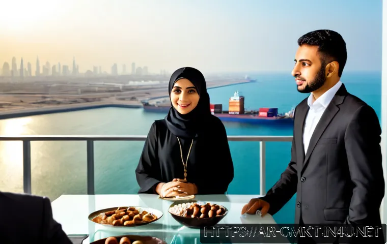 글로벌 시장 진출 전략 - Photorealistic global market entry strategy meeting in a modern Gulf-region office, confident Arab b...